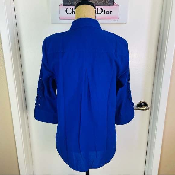Chico’s Cotton 100% Royal Blue Long Sleeve Women New Shirt Straps Sleeve Size 0 - Picture 7 of 11